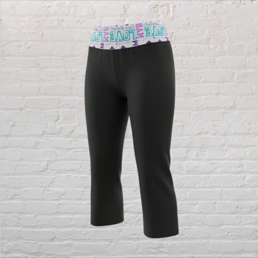 SO AUTHENTIC AMERICAN HERITAGE -- Capri Yoga Pants, Black w/Pastel, "Love"